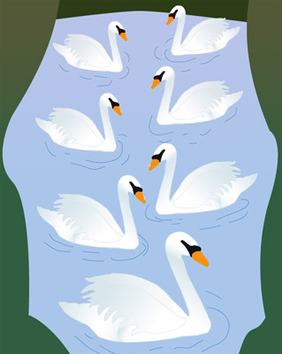 Seven Swans Swimming
